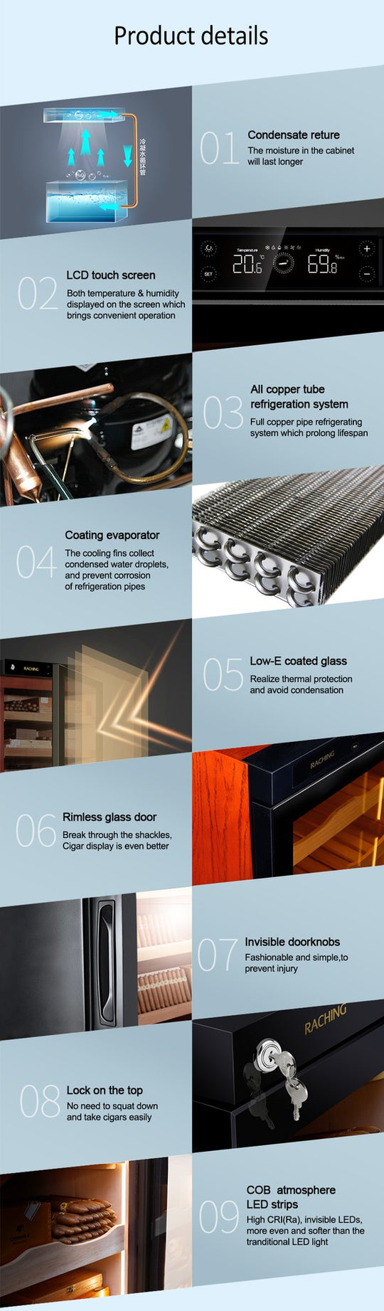 Raching C230A product details and LCD touch panel