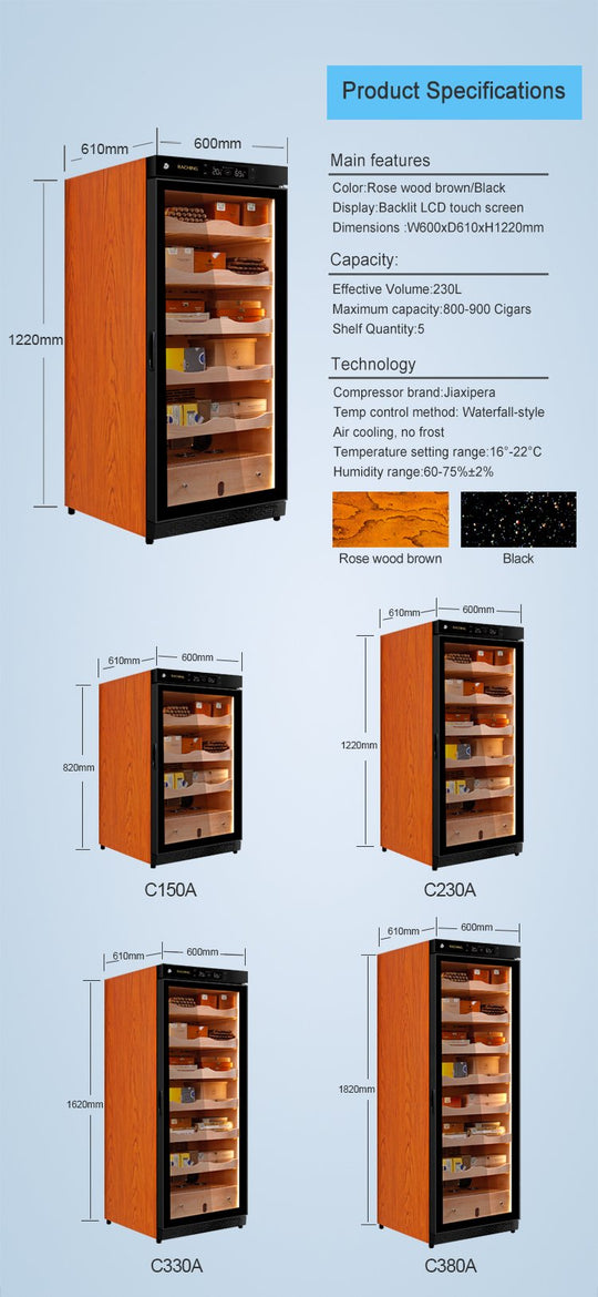 Raching C230A product specifications and cabinet dimensions