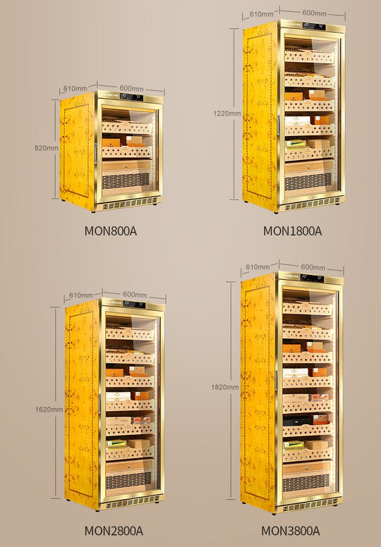 Raching MON series humidor cabinet size comparison
