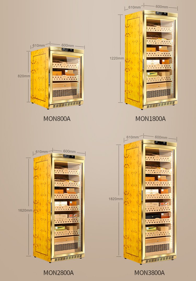 Raching MON series humidor cabinet size comparison