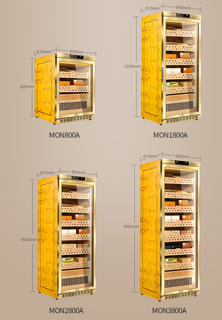Raching MON series humidor cabinet size comparison