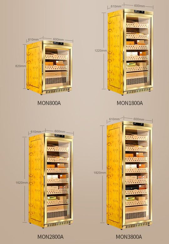 Raching MON series humidor cabinet size comparison