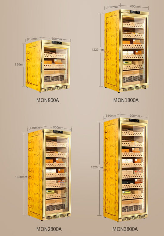 Raching MON series humidor cabinet size comparison