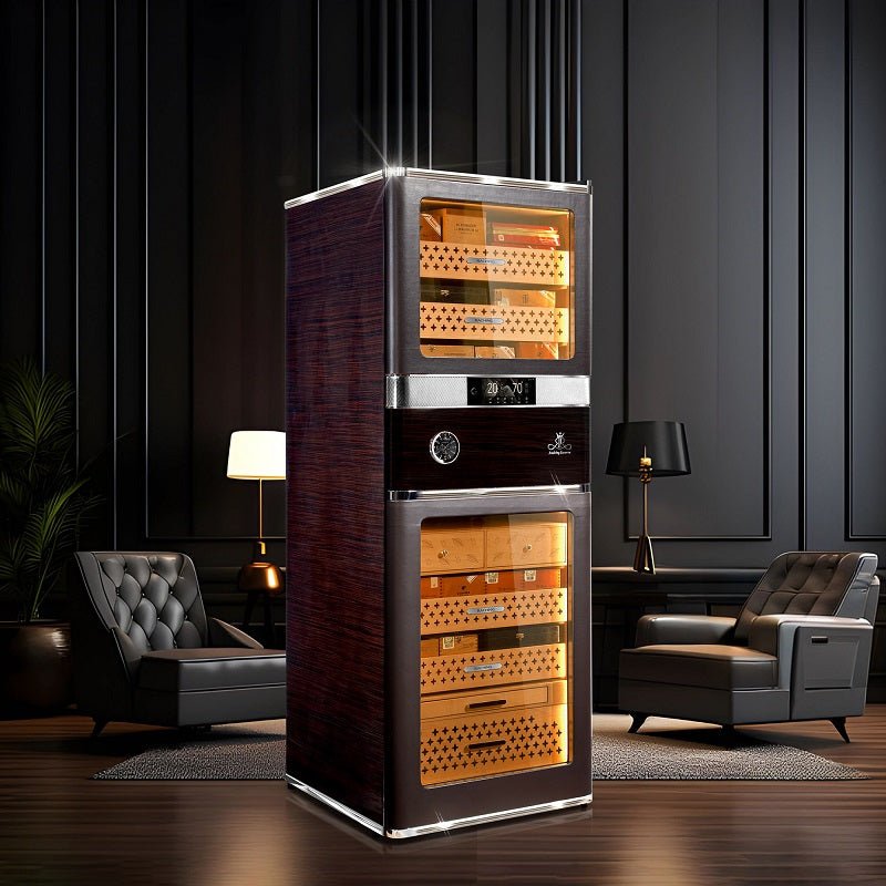 Raching RR980 cigar humidor in Caribbean Black, burl wood and leather, at Cigar Inc, Woodland Hills