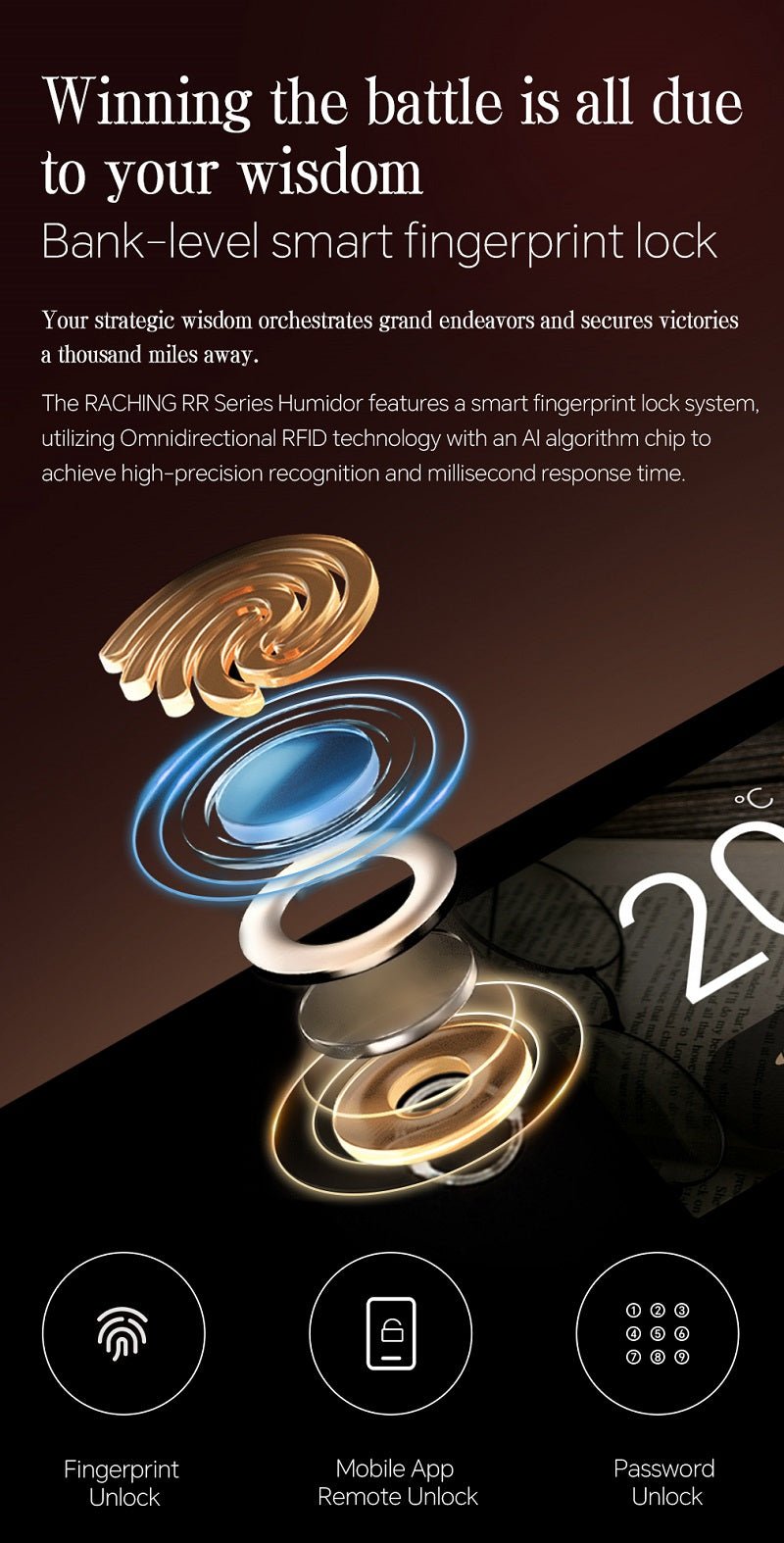 Bank-level smart fingerprint lock on the Raching RR980 cigar humidor