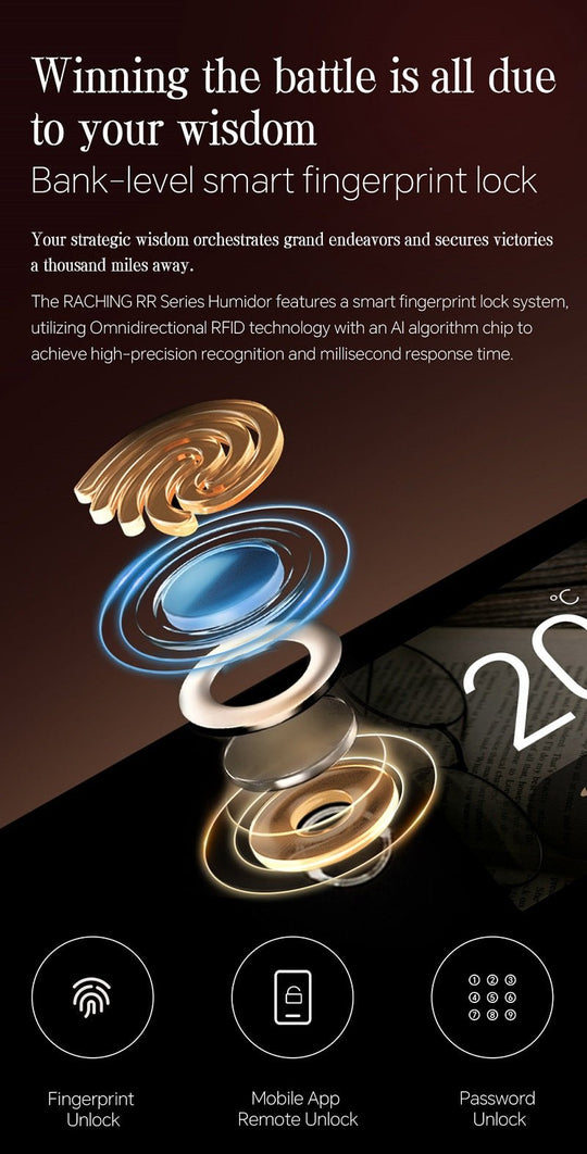 Bank-level smart fingerprint lock on the Raching RR980 cigar humidor