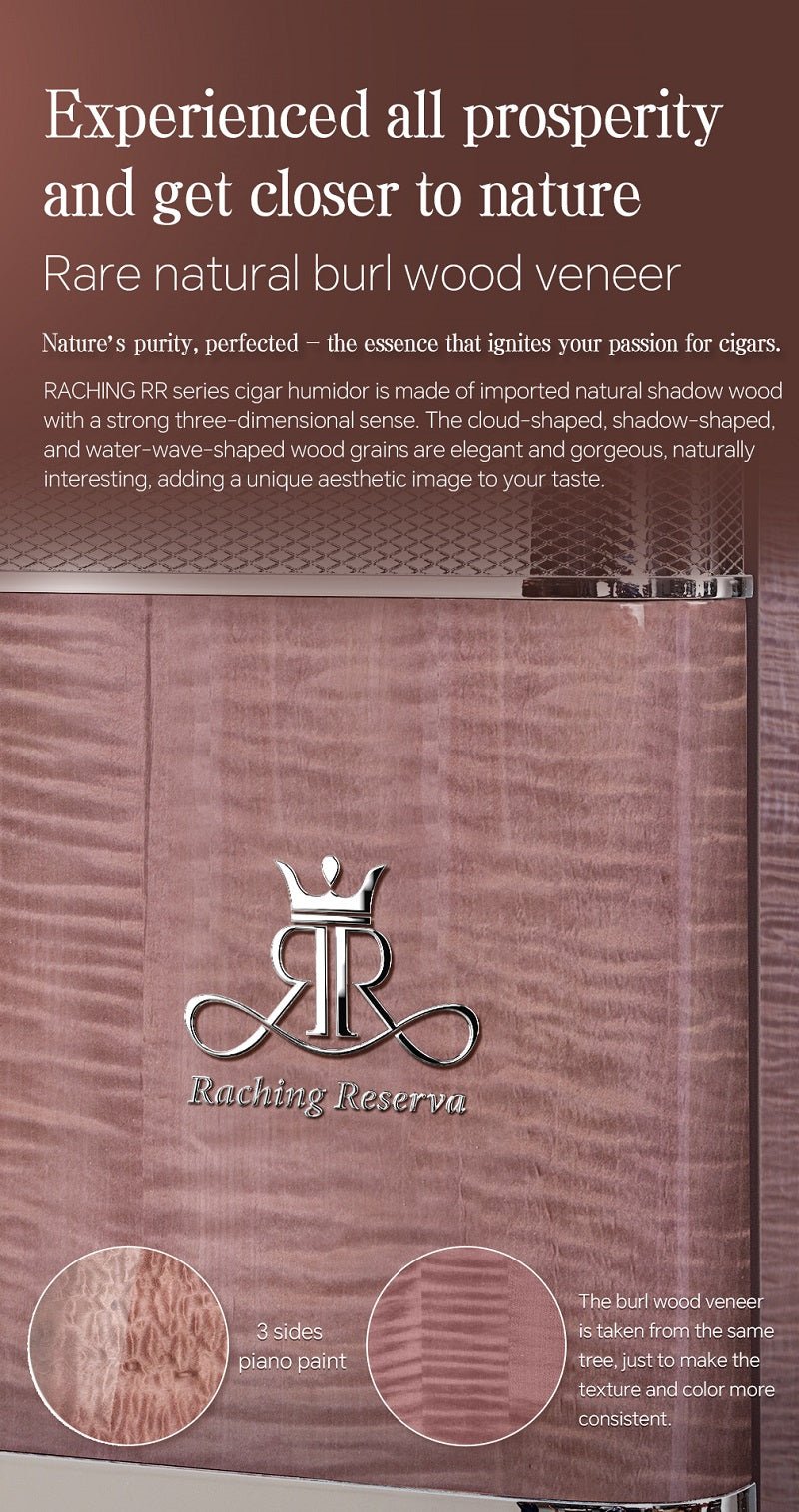 Rare natural burl wood veneer on the Raching RR980 cigar humidor