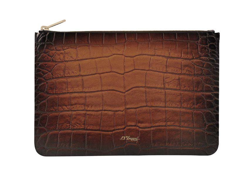 S.T. Dupont Le Grand Atelier Croco Pattern Clutch Brown