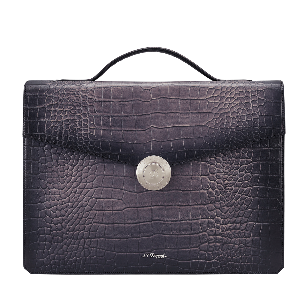 S.T. Dupont Le Grand Atelier Croco Pattern One-Gusset Briefcase Black