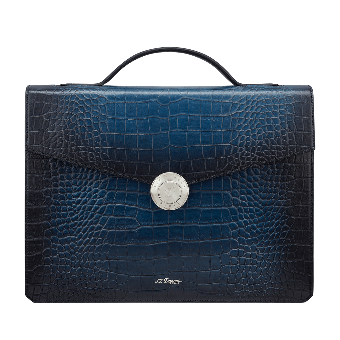 S.T. Dupont Le Grand Atelier Croco Pattern One-Gusset Briefcase Blue