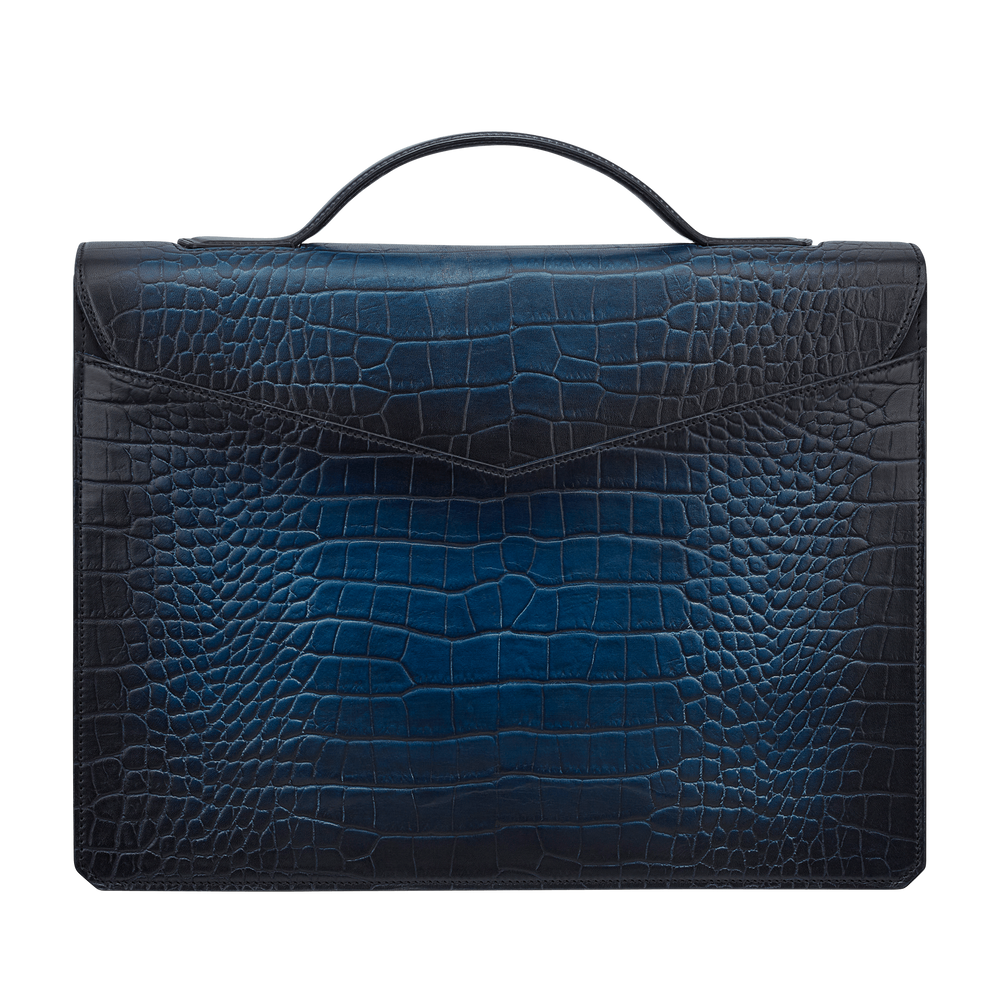 S.T. Dupont Le Grand Atelier Croco Pattern One-Gusset Briefcase Blue 2