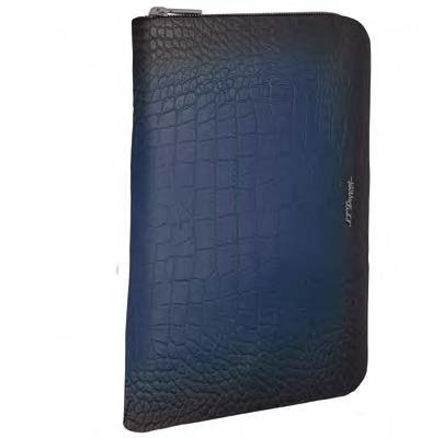 S.T. Dupont Le Grand Atelier Croco Pattern Zippered Travel Conference Pad Blue