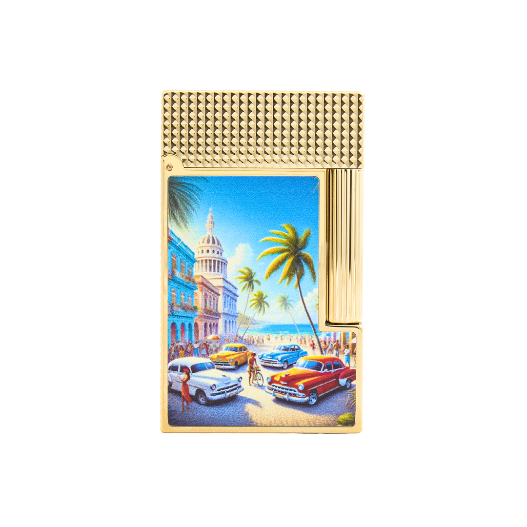S.T. Dupont Line 2 Havana Cuba Beach Yellow Gold Lighter