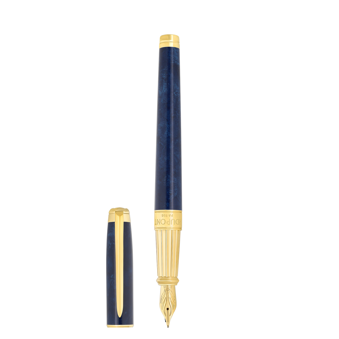 S.T. Dupont Line D Eternity Large Fountain Pen Popote Blue & Yellow Gold