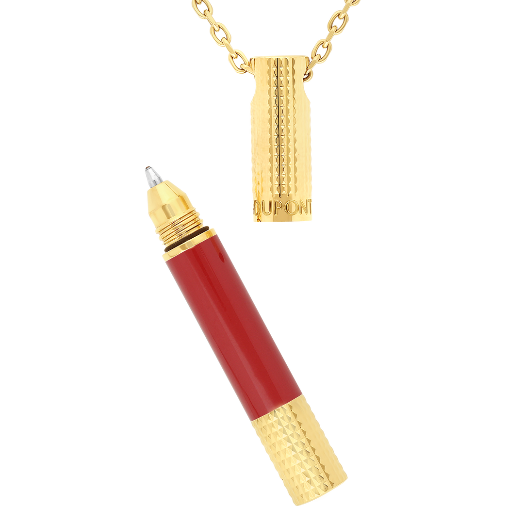 S.T. Dupont Mini Pen Necklace Burgundy & Golden