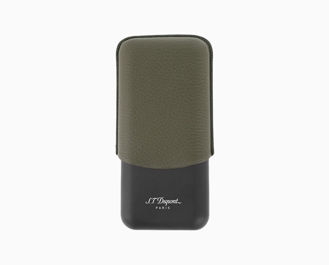 S.T. Dupont Three-Cigar Case Khaki Grain & Matte