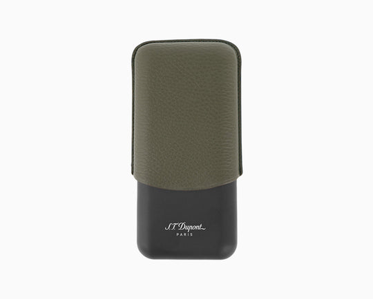 S.T. Dupont Three-Cigar Case Khaki Grain & Matte