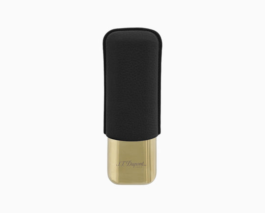S.T. Dupont Two-Cigar Case Black Grain & Golden