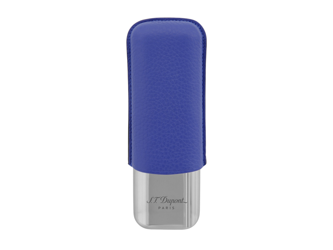 S.T. Dupont Two-Cigar Case Blue Grain & Chrome