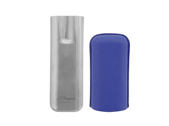 S.T. Dupont Two-Cigar Case Blue Grain & Chrome 2