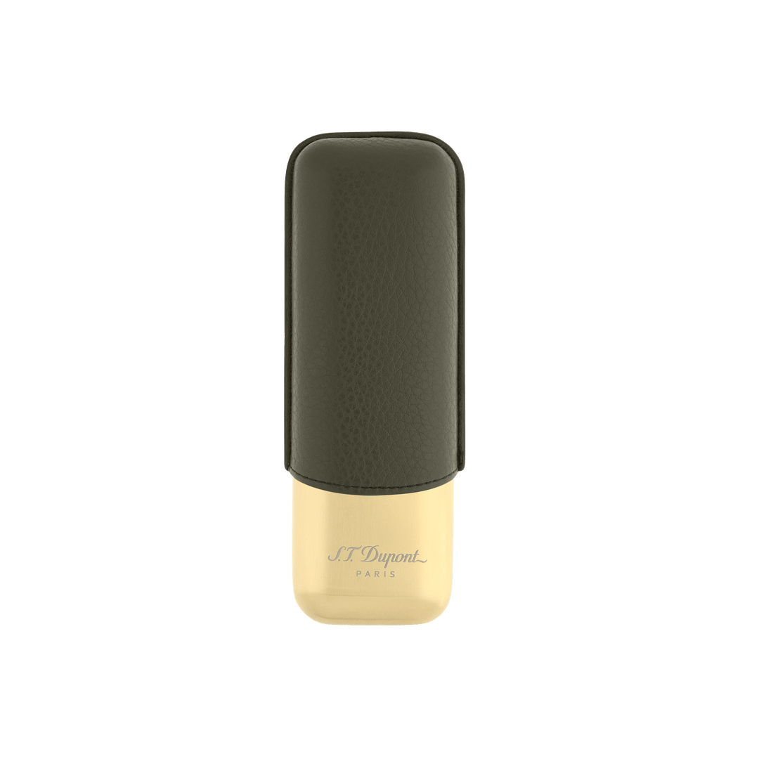 S.T. Dupont Two-Cigar Case Khaki Grain & Golden