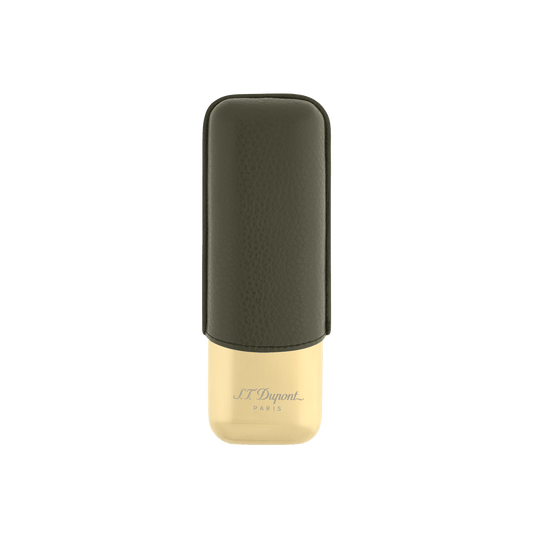 S.T. Dupont Two-Cigar Case Khaki Grain & Golden
