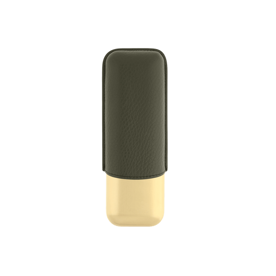 S.T. Dupont Two-Cigar Case Khaki Grain & Golden 2