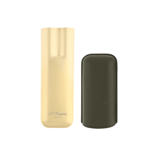 S.T. Dupont Two-Cigar Case Khaki Grain & Golden 3