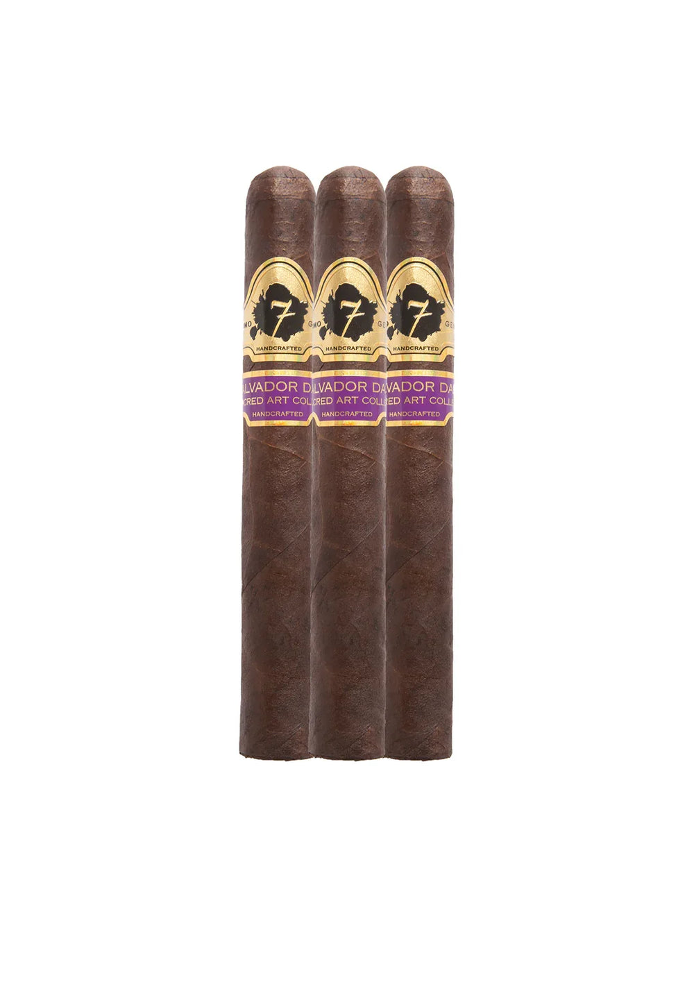 Three cigars with  El Septimo Salvador Dali labels against a white background at Cigar Inc Los Angeles