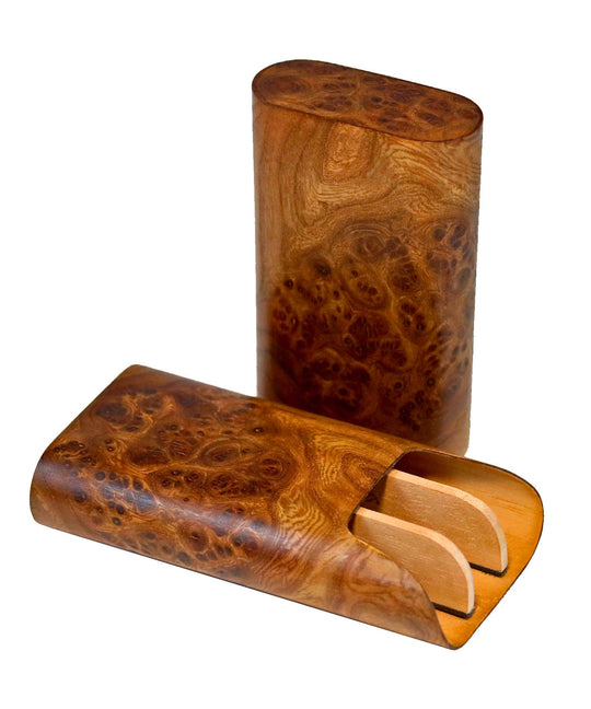 Brizard and Co - "Show Band" 3 Cigar Case - Carpathian Burl (Exotic Wood)