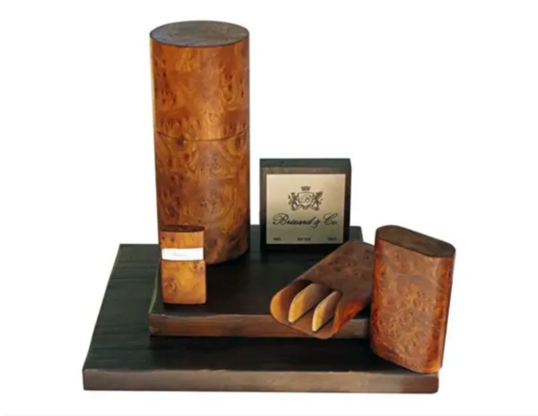 Brizard and Co - "Show Band" 3 Cigar Case - Carpathian Burl (Exotic Wood)