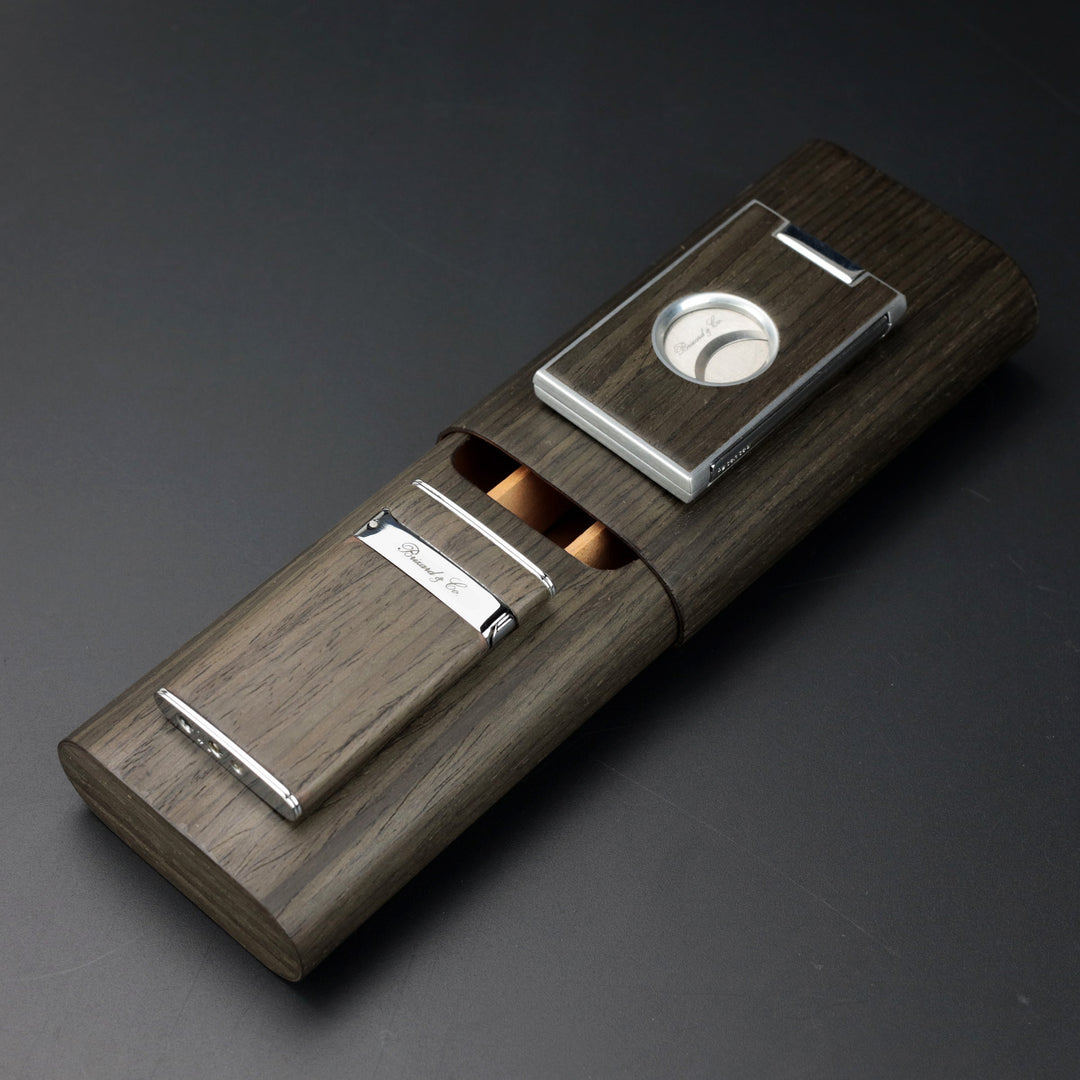 Brizard and Co - "Show Band" 3 Cigar Case - Gunmetal Ebony (Exotic Wood)