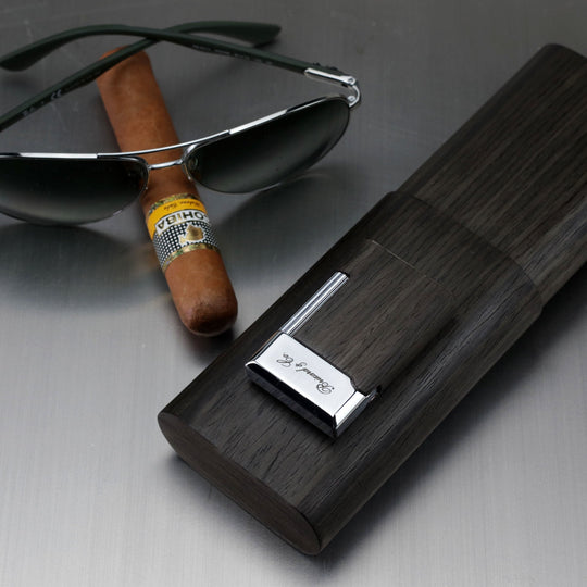 Brizard and Co - "Show Band" 3 Cigar Case - Gunmetal Ebony (Exotic Wood)