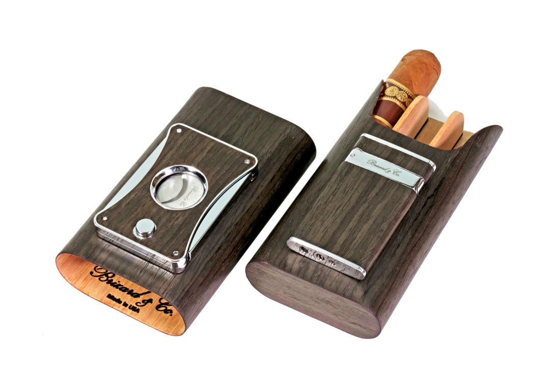 Brizard and Co - "Show Band" 3 Cigar Case - Gunmetal Ebony (Exotic Wood)