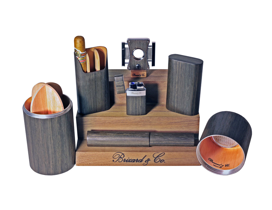 Brizard and Co - "Show Band" 3 Cigar Case - Gunmetal Ebony (Exotic Wood)