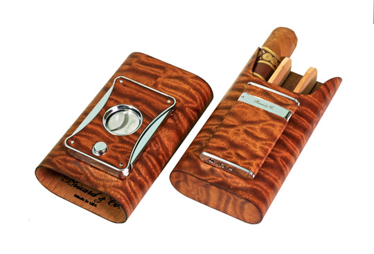 Brizard and Co - "Show Band" 3 Cigar Case - Sapele Pommele (Exotic Wood)