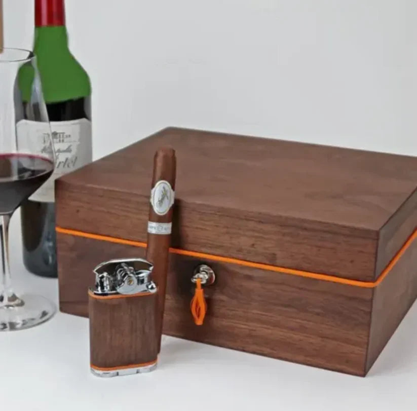 Brizard & Co “Curly Walnut and Orange Leather” Humidor (30/40 Count)