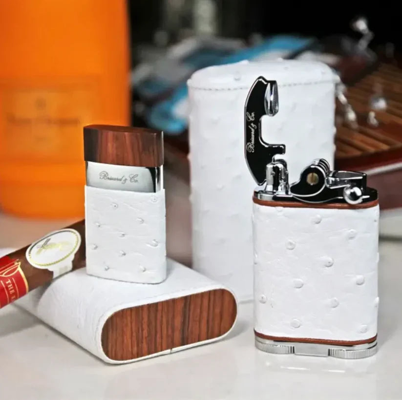 Brizard and Co - Cigar Case (showband 3) -  Genuine White Ostrich & Rosewood