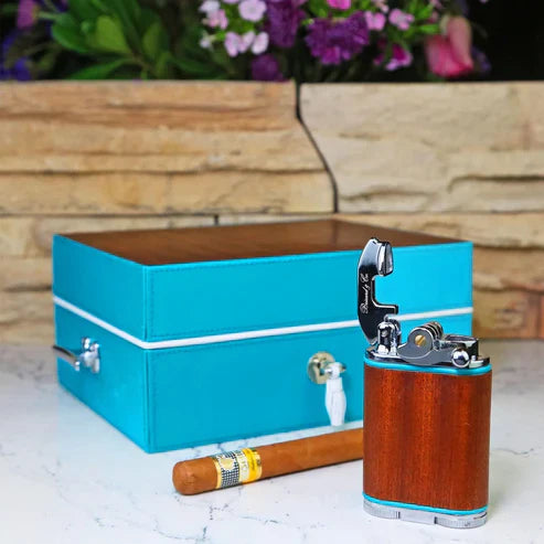 Brizard and Co – Gatsby Table Lighter – Positano "African Mahogany & Turquoise Pipping"