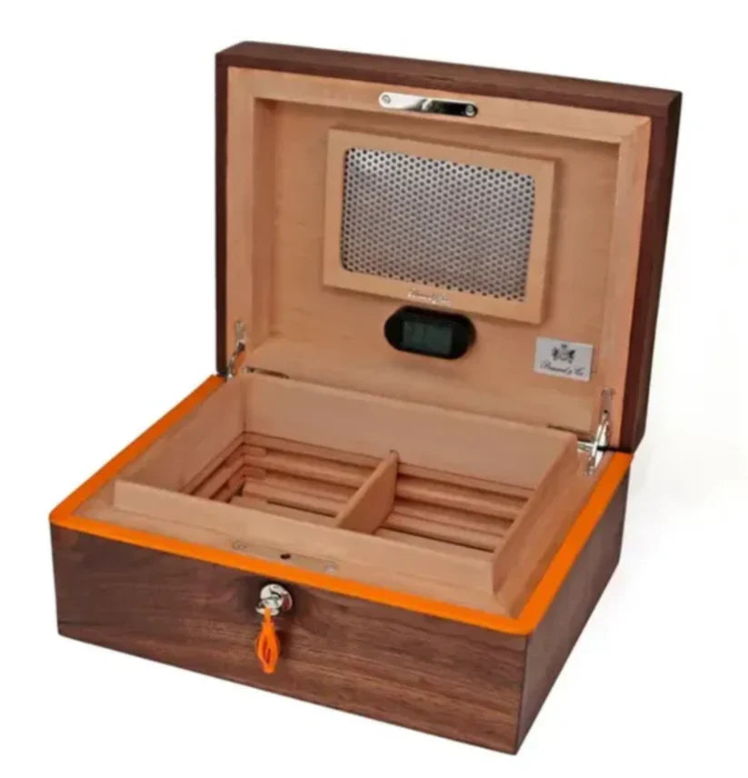 Brizard & Co “Curly Walnut and Orange Leather” Humidor (30/40 Count)