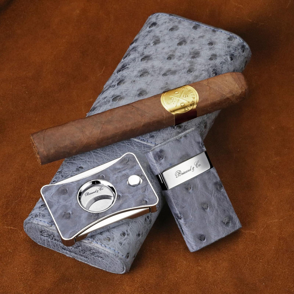 Brizard and Co Elite Series 2 cutter in American Blue Jeans ostrich, at Cigar Inc, Woodland Hills