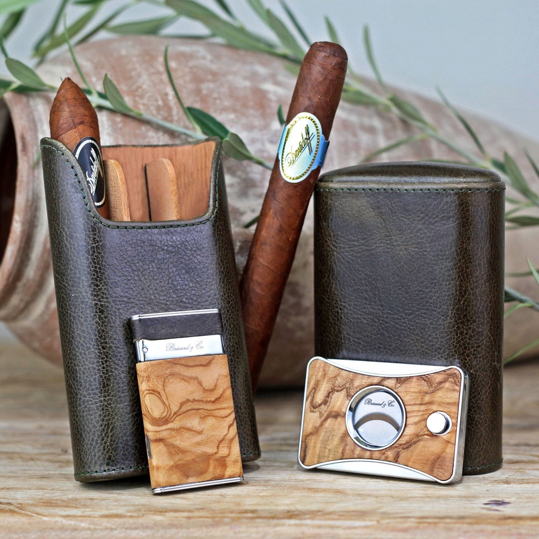 Brizard and Co - The "Elite Series 2" Cutter - Antique Olive Leather and Olive Wood (Leather, Exotic Wood)