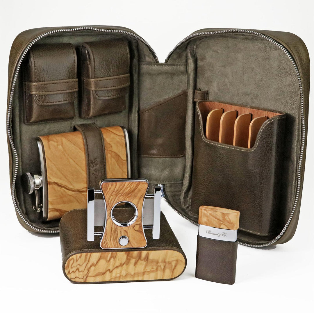 Brizard and Co - The "Elite Series 2" Cutter - Antique Olive Leather and Olive Wood (Leather, Exotic Wood)