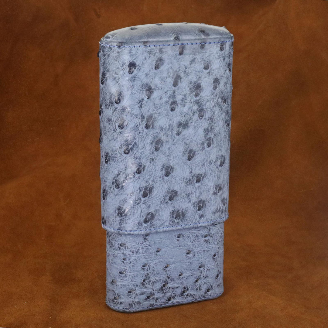 Brizard and Co - The "Show Band" 3 Cigar Case - "American Blue Jeans" Ostrich (Ostrich)