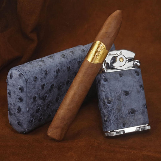 Brizard and Co - The "Show Band" 3 Cigar Case - "American Blue Jeans" Ostrich (Ostrich)