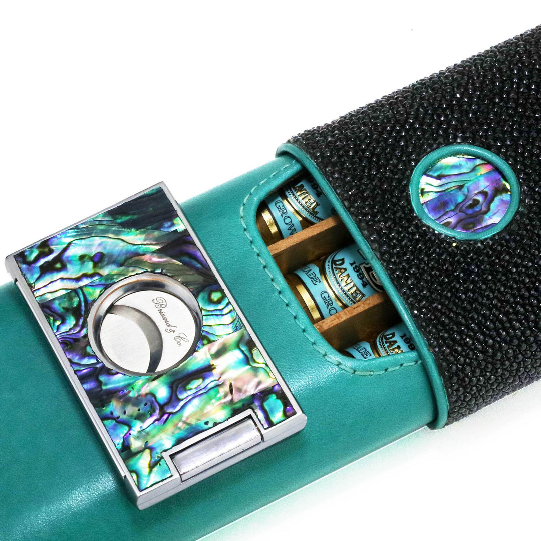 Brizard and Co - The "Show Band" 3 Cigar Case - Abalone and Stingray Leather Collection (Limited Edition) (Leather, Stingray, Abalone)