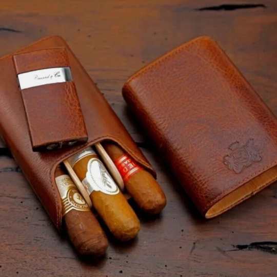 Brizard and Co - The "Show Band" 3 Cigar Case - Antique Saddle Leather (Leather)