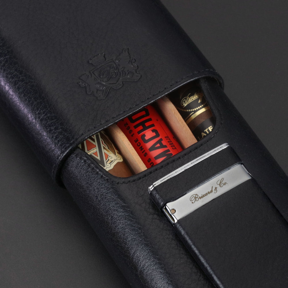 Brizard and Co - The "Show Band" 3 Cigar Case - Black Leather (Leather)