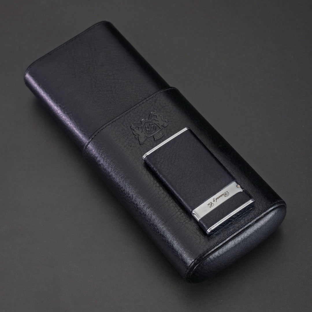 Brizard and Co - The "Show Band" 3 Cigar Case - Black Leather (Leather)