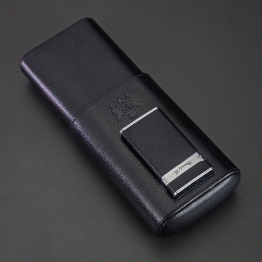 Brizard and Co - The "Show Band" 3 Cigar Case - Black Leather (Leather)